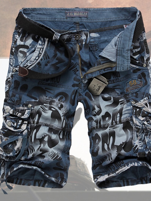  Men's Basic Print Shorts Knee Length Pants Micro-elastic Daily Going out Dark Gray Green Blue XS S M L XL