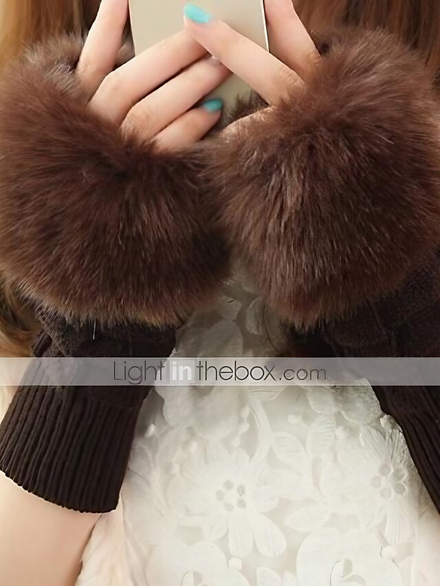  Women's Cute Faux Fur Fingerless Gloves