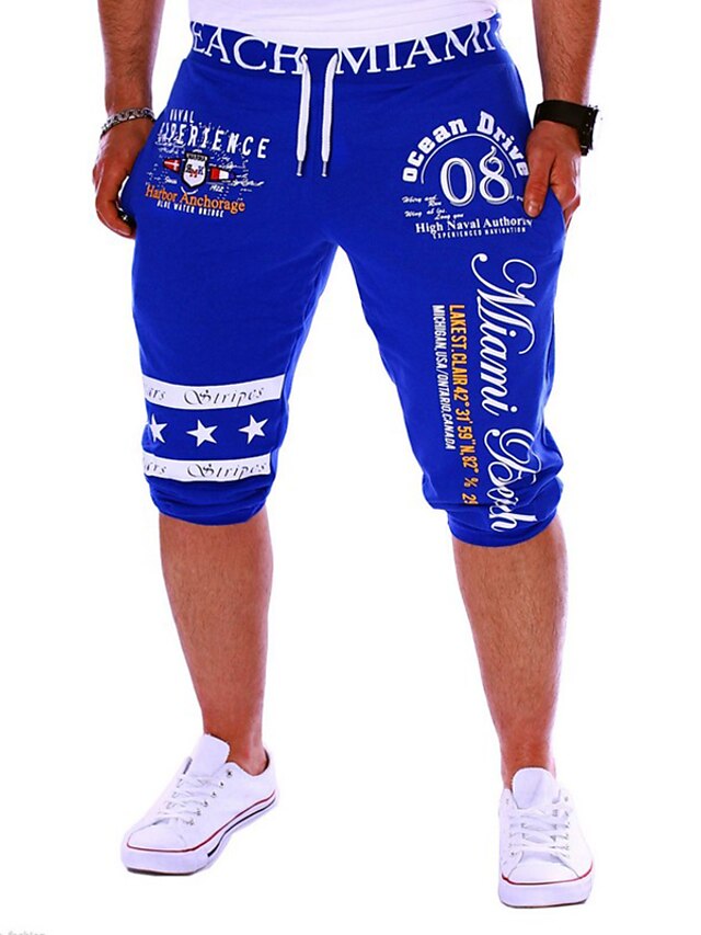  Hombre Activo Básico Correa Estampado Corte Ancho Pantalones de Deporte Bermudas Pantalones Deportes Fin de semana Letra Negro Gris Blanco Azul M L XL XXL