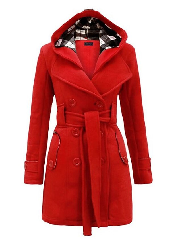  Women's Pea Coat Xmas Long Coat Duble Breasted Dress Coat Belted Winter Coat Warm Windproof Trench Coat Slim Fit Elegant Casual Jacket Long Sleeve Outerwear