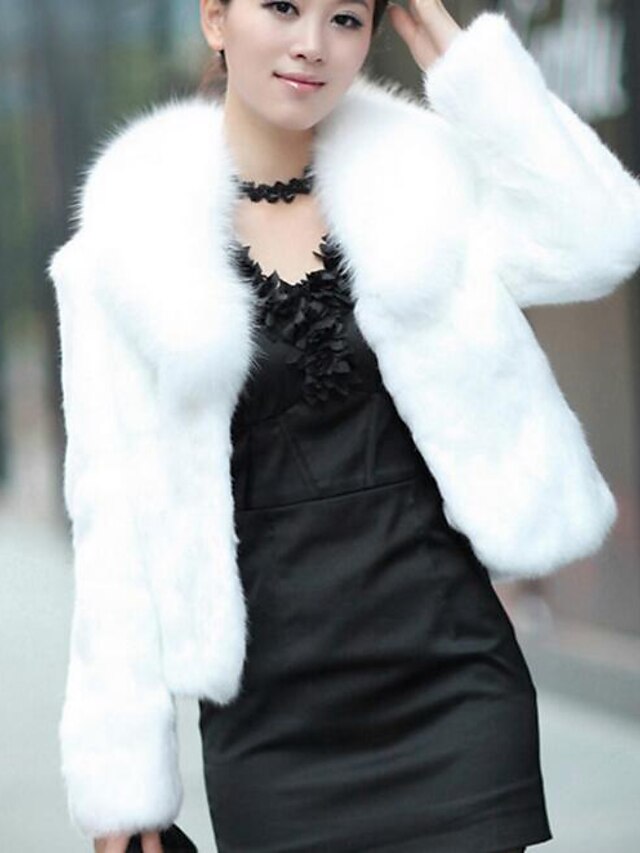  Women's Shawl Lapel Fur Coat Short Solid Colored Causal Chic & Modern White Black S M L XL