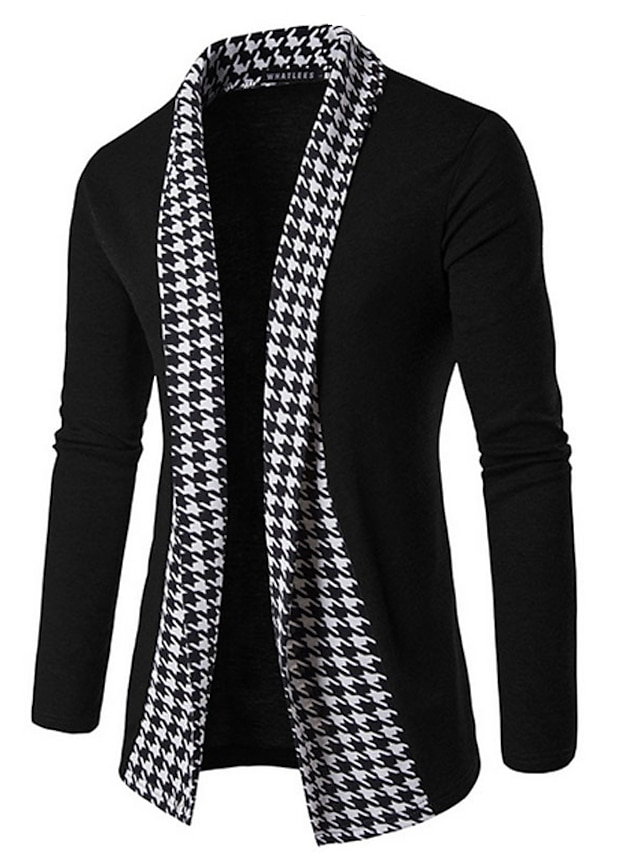  Men's Vintage Knitted Houndstooth Cardigan Sweater