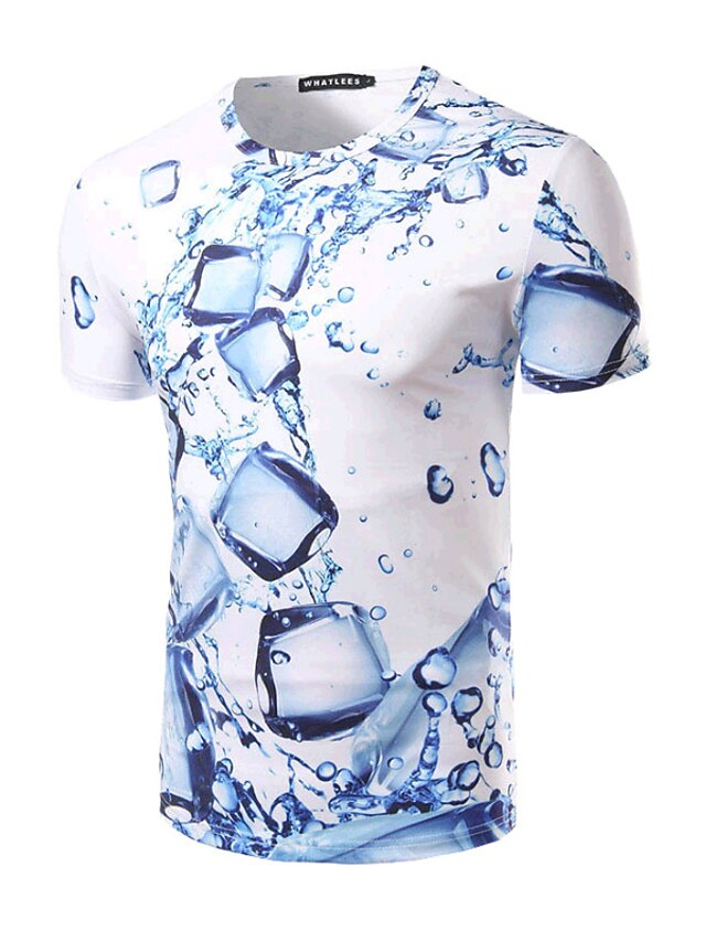  Men's T shirt Shirt 3D Round Neck Daily Sports Short Sleeve Print Slim Tops Basic White / Summer