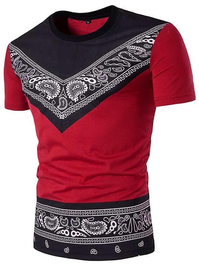  Herre T-shirt Skjorte Grafisk Paisley Tribal Rund hals Daglig Sport Kortærmet Tynd Toppe Bomuld Gade Hvid Sort Rød