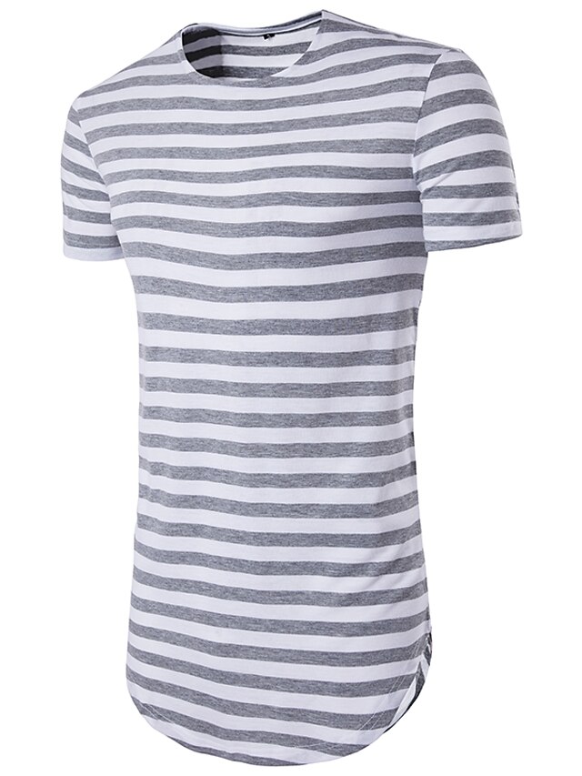  Men's Unisex T shirt Striped Round Neck Plus Size Daily Sports Short Sleeve Print Slim Tops Basic Black Light gray Red / Summer / Long