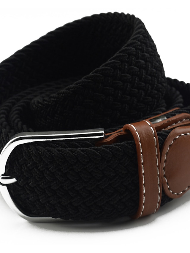  Men's Belt Simple Casual Polyester Stretch Knit Buckle Belt Fashionable Gift For Boyfriend And Father