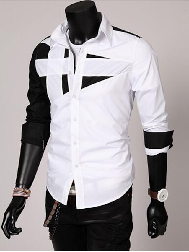  Men's Shirt Dress Shirt Classic Collar Color Block Solid Colored White Black Gray Red Long Sleeve Daily Tops Simple