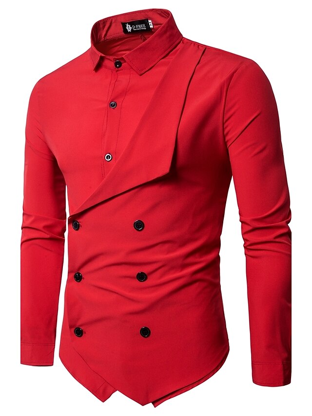  Herren Hemd Abschlussball-Shirt Klassischer Kragen Einfarbig Weiß Schwarz Rote Marineblau Langarm Täglich Schlank Oberteile Chinoiserie