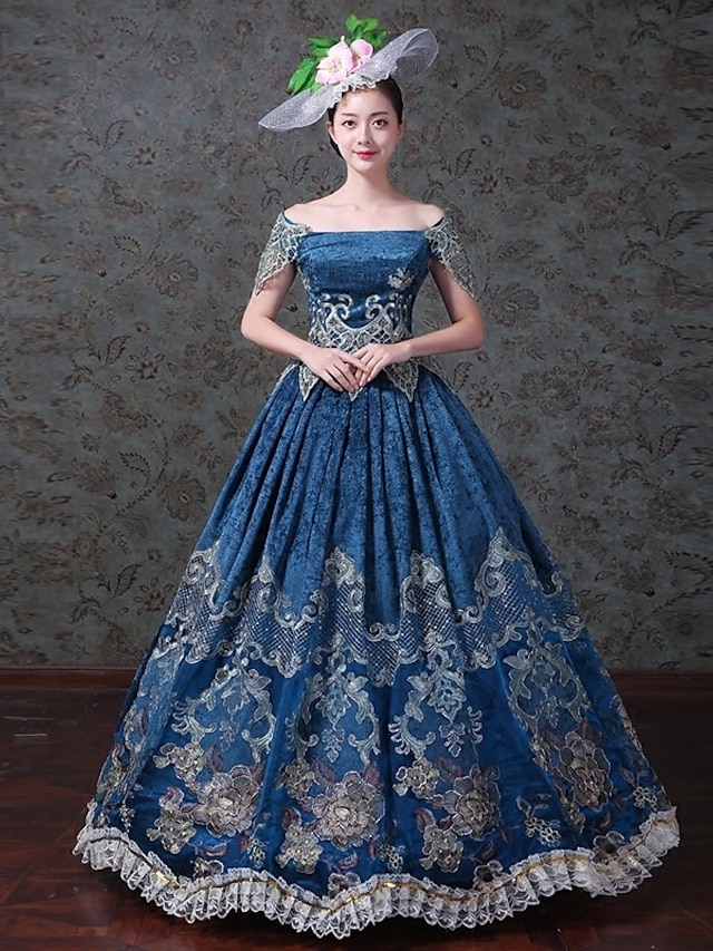  Maria Antonietta Vintage Rococo Victorian 18th Century Vacation Dress Dress Party Costume Masquerade Women's Tulle Lace Costume Blue Vintage Cosplay Homecoming Floor Length