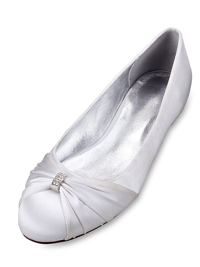  Mujer Zapatos de boda Zapatos de novia Pedrería Tacón Plano Dedo redondo Elegante Clásico Bailarina Satén Mocasín Negro Blanco Marfil