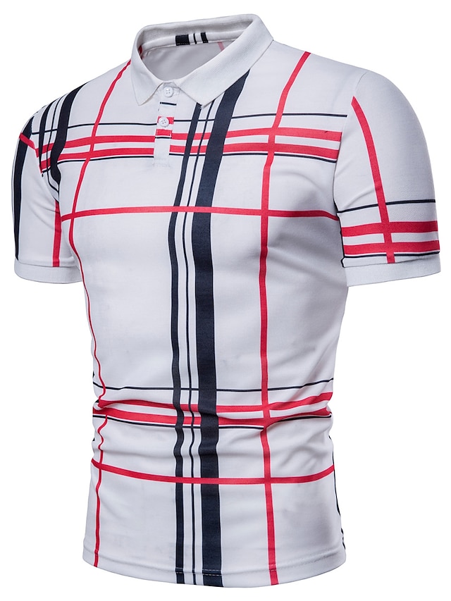  Men's Golf Shirt Tennis Shirt Striped Plaid Collar Plus Size Daily golf shirts Short Sleeve Print Tops Basic White Gray Navy Blue / Summer
