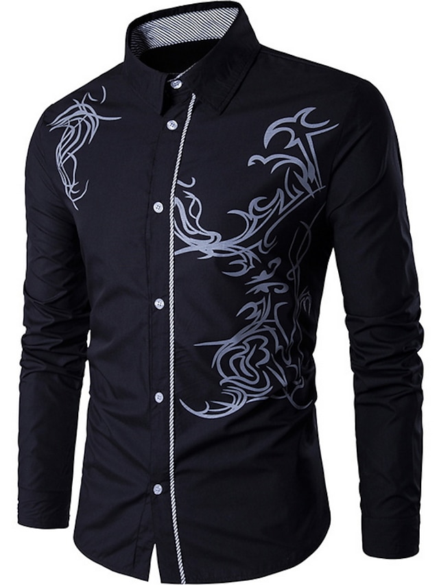  Men's Shirt Prom Shirt Collar Floral White Black Purple Wine Long Sleeve Daily Tops Business