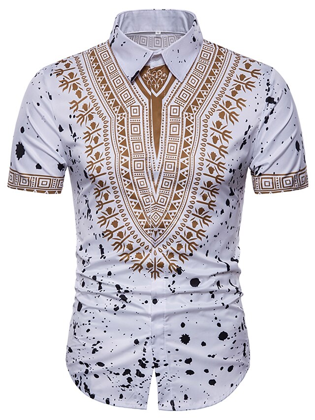  Men's Daily Shirt Plus Size Tribal Short Sleeve Print Tops Spread Collar Black Red White / Summer
