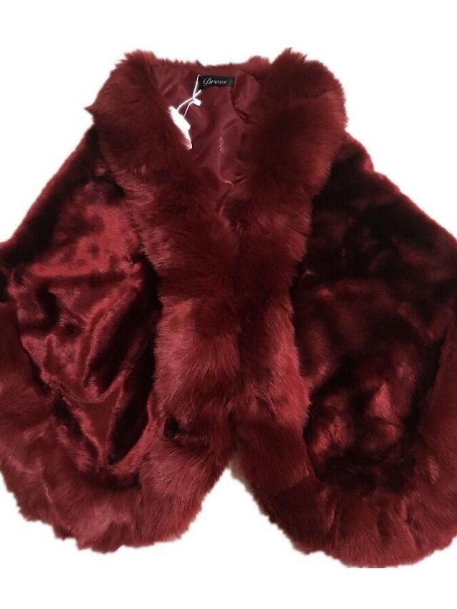  Women's Fur Coat Daily Fall Winter Regular Coat Square Neck Jacket Half Sleeve Solid Colored Wine Gray / Faux Fur