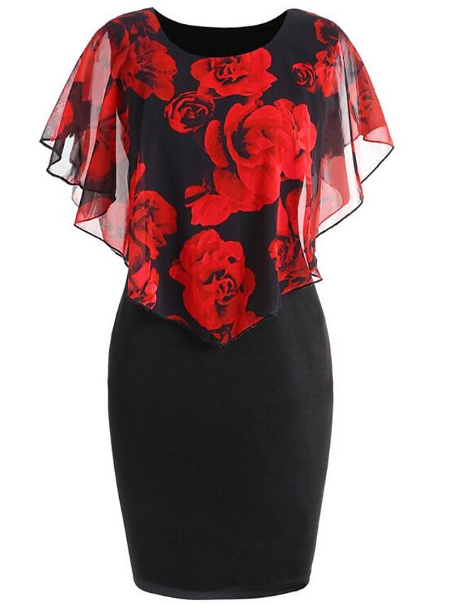  Women's Bodycon Short Mini Dress Blue Blushing Pink Red Sleeveless Floral Flower Print Spring Spring & Summer Round Neck Hot Elegant Going out Floral S M L XL XXL 3XL 4XL 5XL / Plus Size / Plus Size