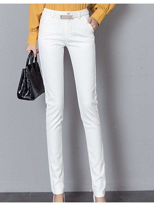  Women's Dress Pants Pants Daily Work Solid Colored Mid Waist Slim Black White S M L XL XXL