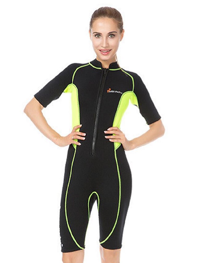  WELLPATH Women's Shorty Wetsuit 3mm Neoprene Diving Suit Thermal Warm UV Sun Protection Stretchy Half Sleeve Front Zip - Diving Surfing Snorkeling Patchwork Fall Winter Spring / Summer