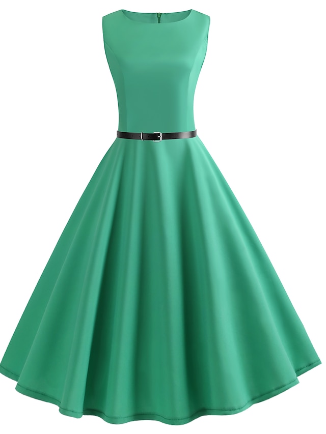  Women's Knee Length Dress Swing Dress Green Red Sleeveless Solid Colored Round Neck Summer Basic Vintage Slim S M L XL XXL