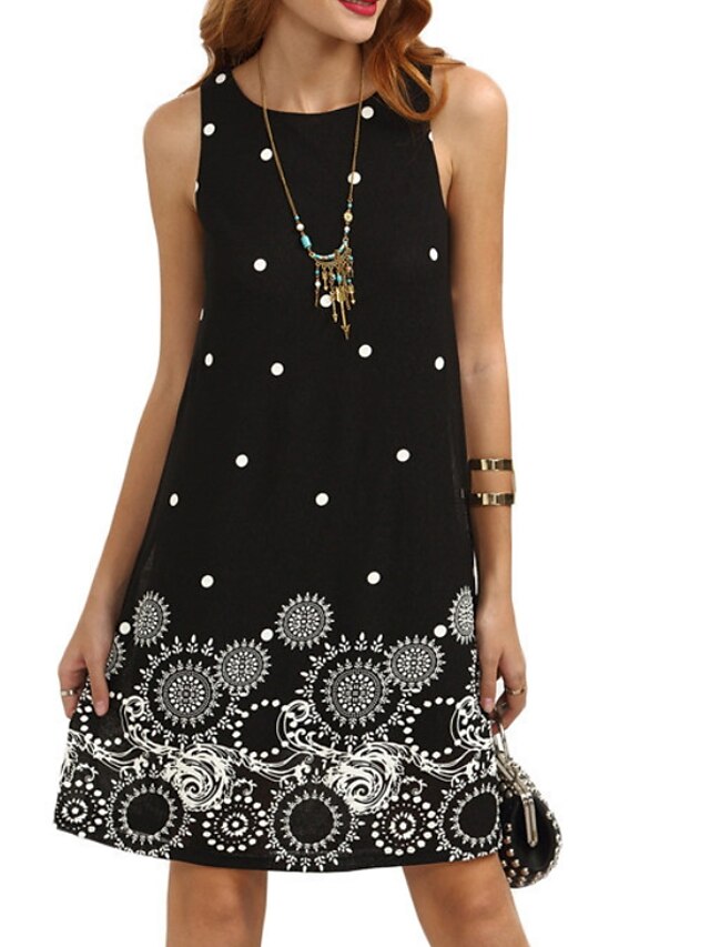  Women's A-Line Dress Sleeveless Polka Dot Geometric Print Summer Basic Black S M L XL