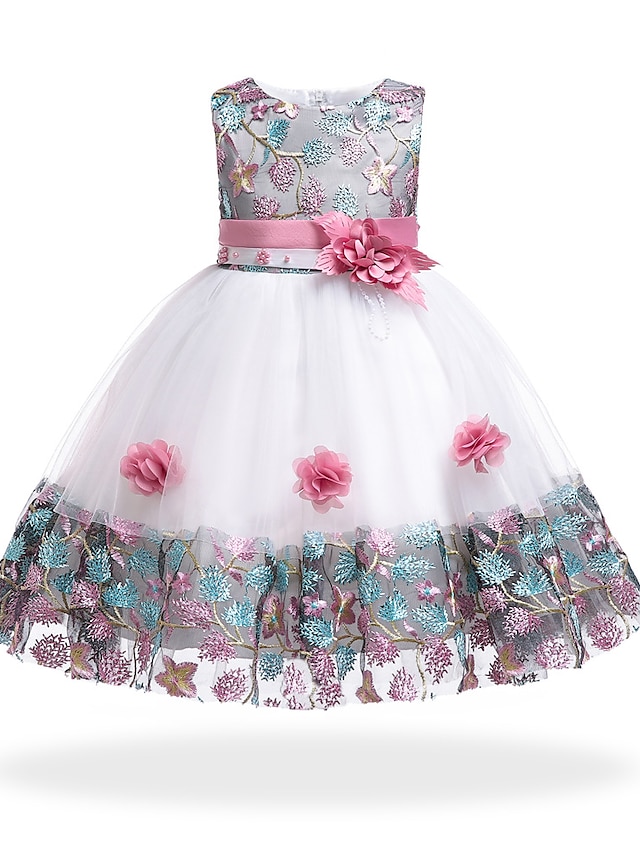  Kids Little Girls' Party Dress Floral Patchwork Flower Holiday Patchwork White Purple Red Knee-length Sleeveless Basic Sweet Dresses Summer 3-8 Years