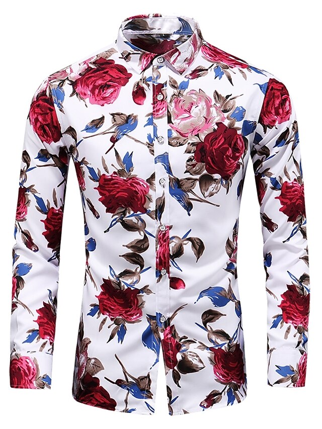  Men's Shirt Graphic Shirt Floral Collar Black Red Blue Plus Size Street Daily Long Sleeve Print Clothing Apparel Vintage Designer Basic Casual