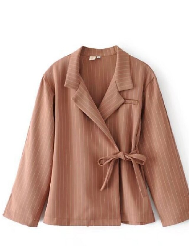  Women's Work Short Blazer, Striped Stand Long Sleeve Polyester Black / Blushing Pink