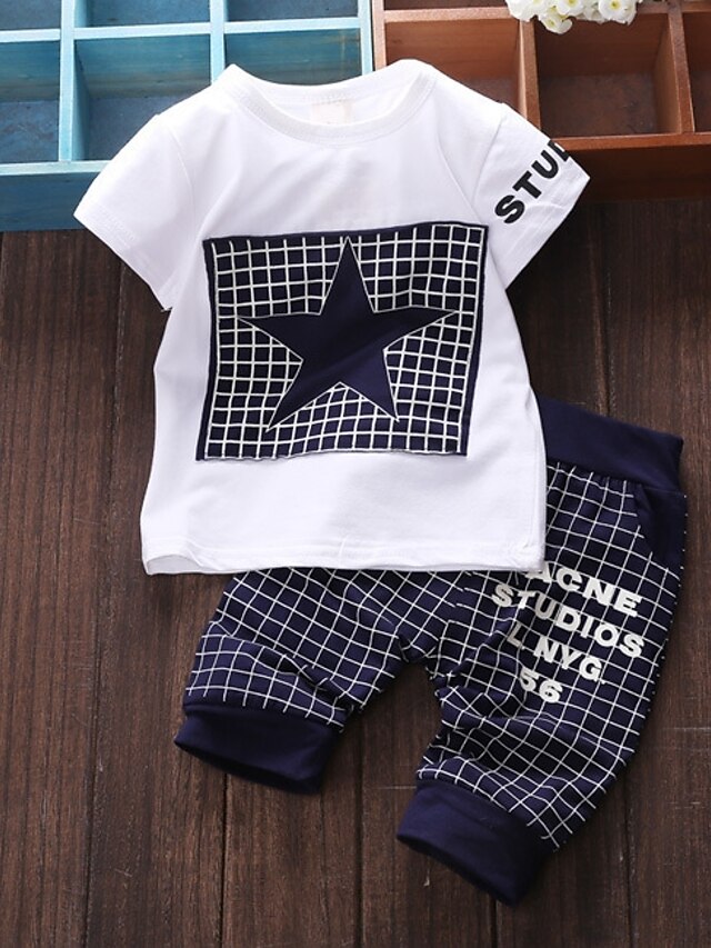  Baby Boys' Basic Daily Cotton Patchwork Patchwork Short Sleeve Regular Clothing Set Yellow Light gray Red / Toddler