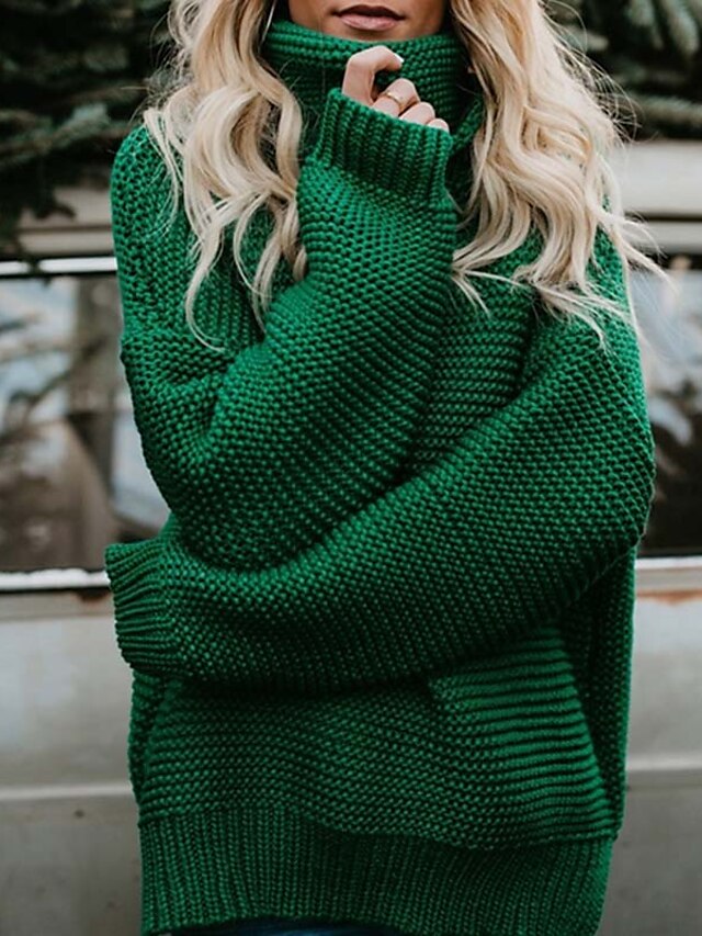  Dame Basale Gade Delt Ensfarvet Pullover Langærmet Løstsiddende Normal Sweater Cardigans Rullekrave Efterår Vinter Sort Rød Gul