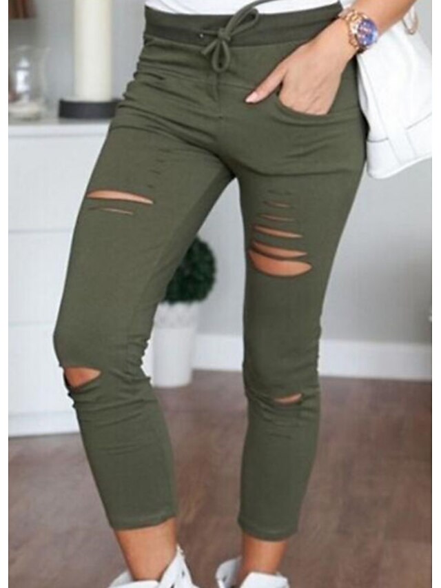  Women's Chinos Slacks Pants Trousers Cotton Wine Army Green White Mid Waist Daily Solid Colored S M L XL XXL / Skinny