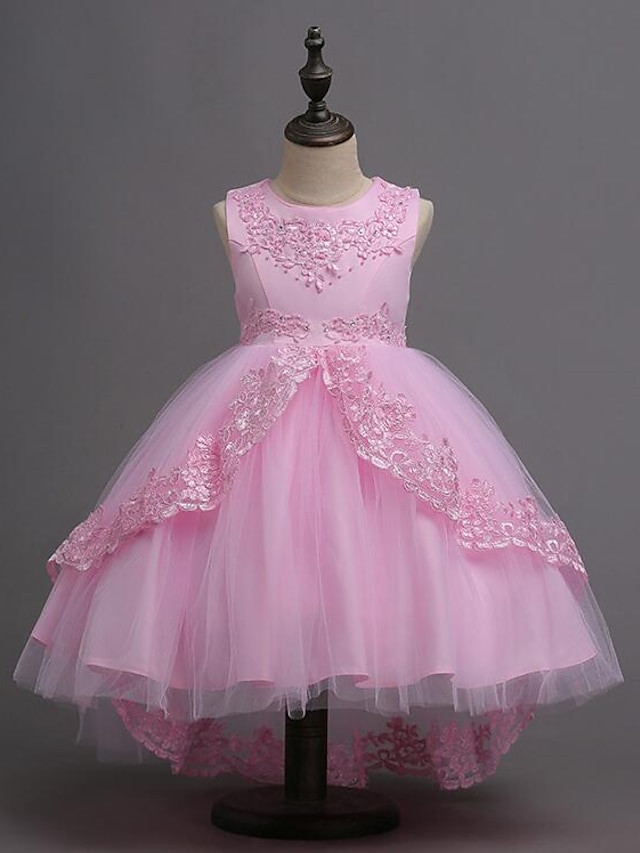  Infantil Pouco Para Meninas Vestido Sólido Festa Feriado Vestido De Tule Azul Rosa Fúcsia Altura dos Joelhos Algodão Sem Manga Estilo bonito Doce Vestidos Verão Normal / Assimétrico