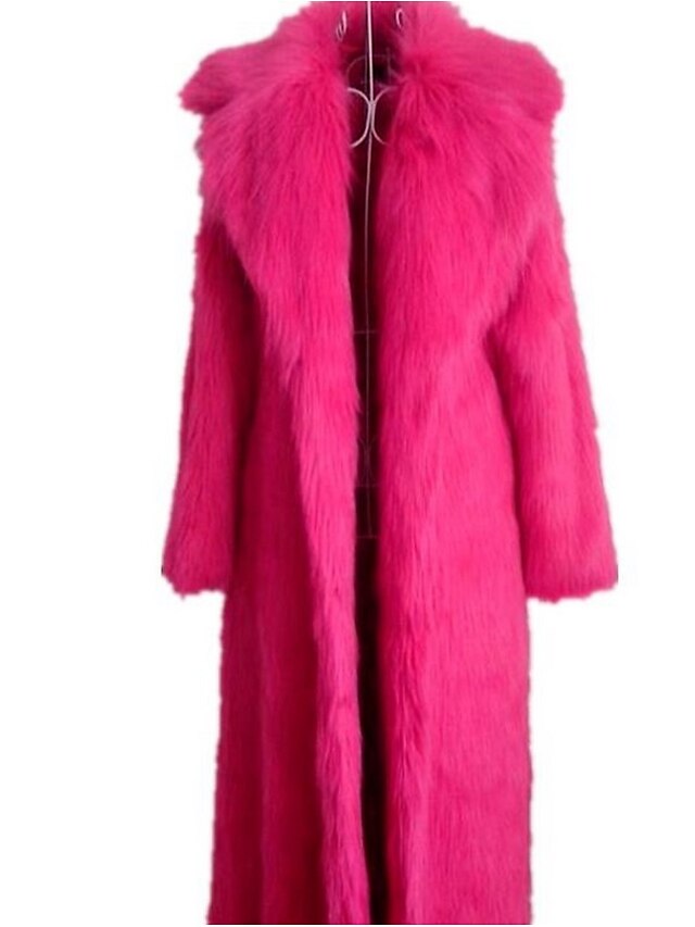  Women's Solid Colored Winter Basic Maxi Fur Coat Daily Faux Fur Long Sleeve Coat Tops