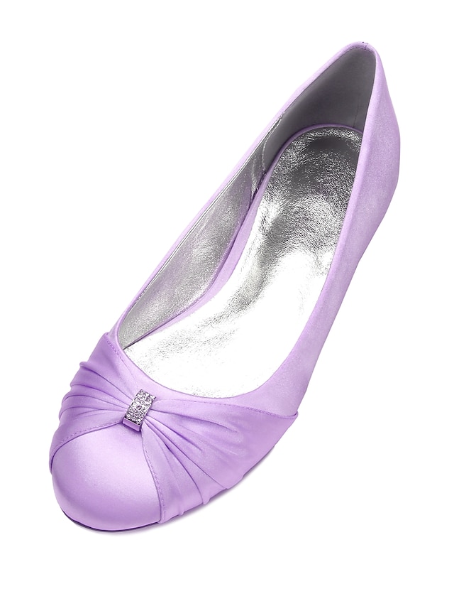  Women's Lavender Purple Satin Bridal Flats – Elegant Knot Design with Rhinestone Accent for Weddings and Formal Occasions