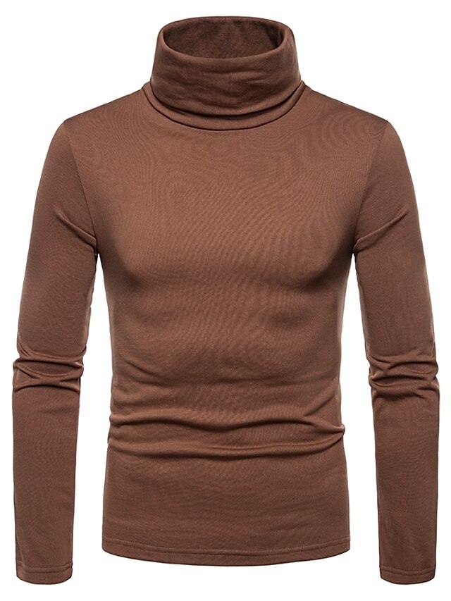  T-shirt Homme Couleur Pleine Normal Col Roulé Manches Longues Standard du quotidien basique Polyester / L'autume / L'hiver