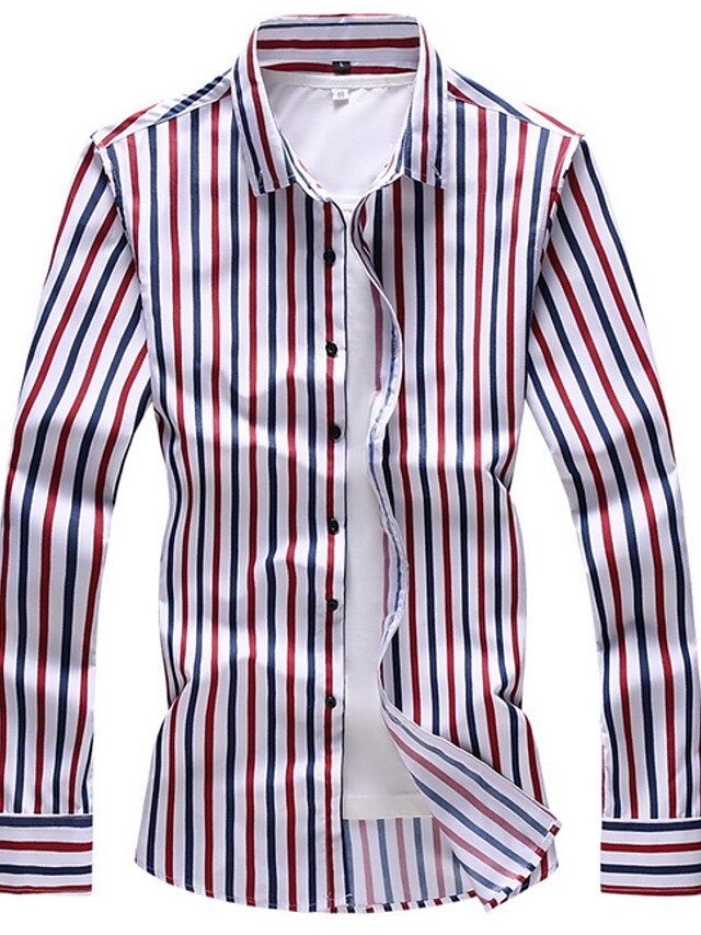  Men's Daily Basic Plus Size Shirt - Striped / Color Block Light Blue / Long Sleeve