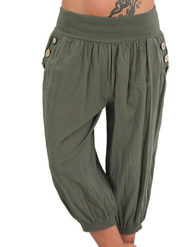  Mujer Básico Chinos Medio corto Pantalones Rígido Diario Color sólido Media cintura Suave Azul Piscina Verde Ejército Negro Gris Blanco S M L XL XXL