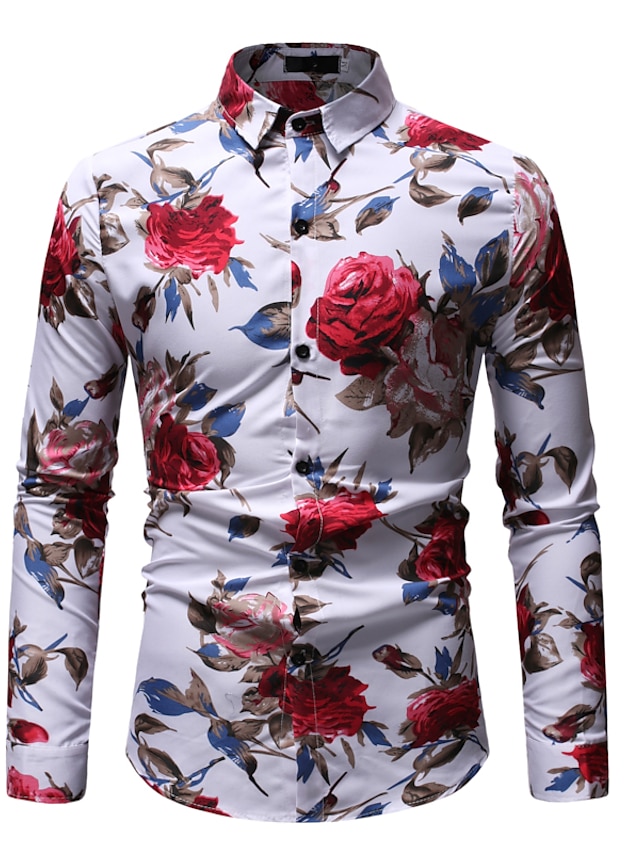  Men's Shirt Graphic Classic Collar Going out Club Long Sleeve Print Tops Streetwear Boho White Black / Summer / Beach