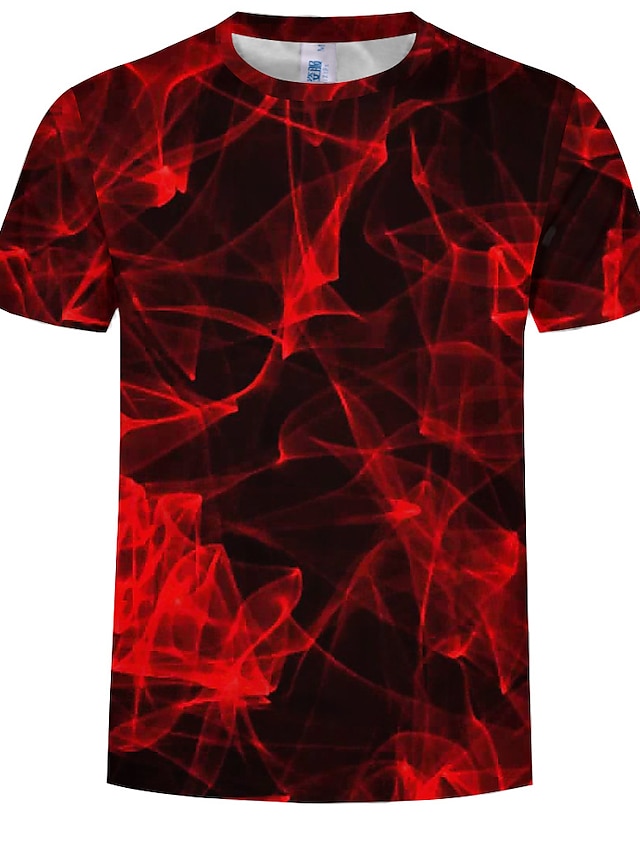  Men's T shirt Graphic Abstract Round Neck Tops Red