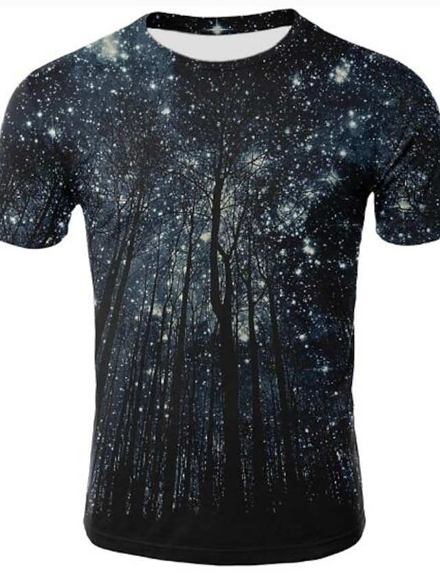  Herre T-shirt Skjorte Galakse Grafisk 3D Rund hals Plusstørrelser Trykt mønster Toppe Sort
