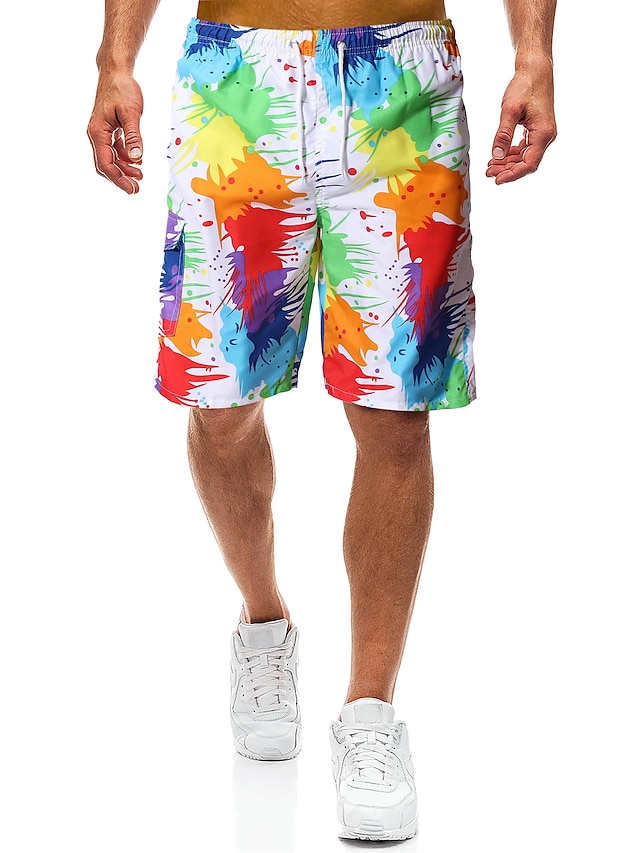  Men's Beach Tropical Loose Shorts Pants - Print Drawstring Rainbow M / L / XL