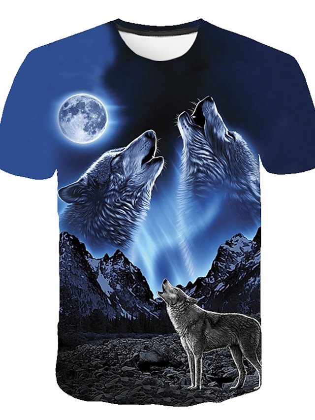  Men's Daily T shirt Graphic Animal Short Sleeve Print Tops Basic Streetwear Round Neck Blue / Club