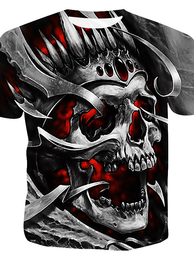  Herren T Shirt Rundhalsausschnitt Graphic Totenkopf Motiv 3D Grau 3D-Druck Kurzarm Übergröße Bedruckt Casual Täglich Oberteile / Sommer / Sommer