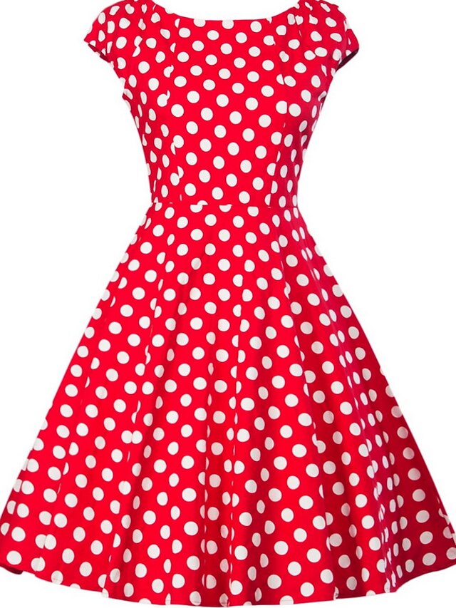  Women's A Line Dress Black Red Yellow Sleeveless Polka Dot Print V Neck 1950s S M L XL XXL 4XL 5XL / Plus Size