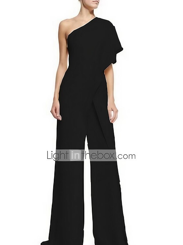  Women's Jumpsuit Solid Color Ruffle Zipper Basic One Shoulder Bootcut Party Regular Fit Wine Green White S M L Summer