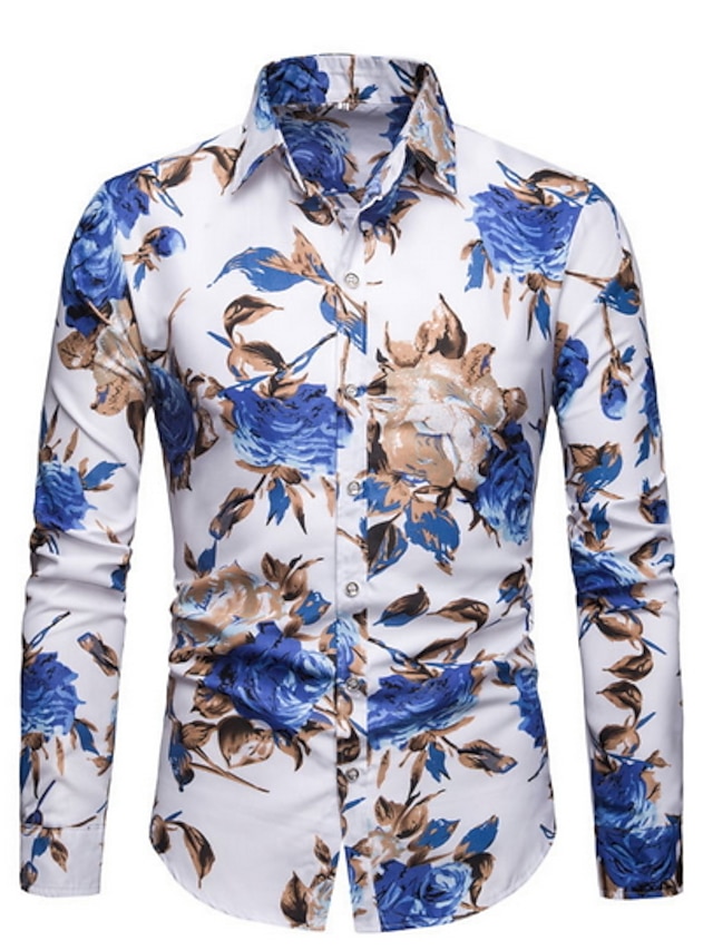 Men's Shirt Floral Collar Shirt Collar Party Street Long Sleeve Tops Casual Vacation Outdoor White Black Red