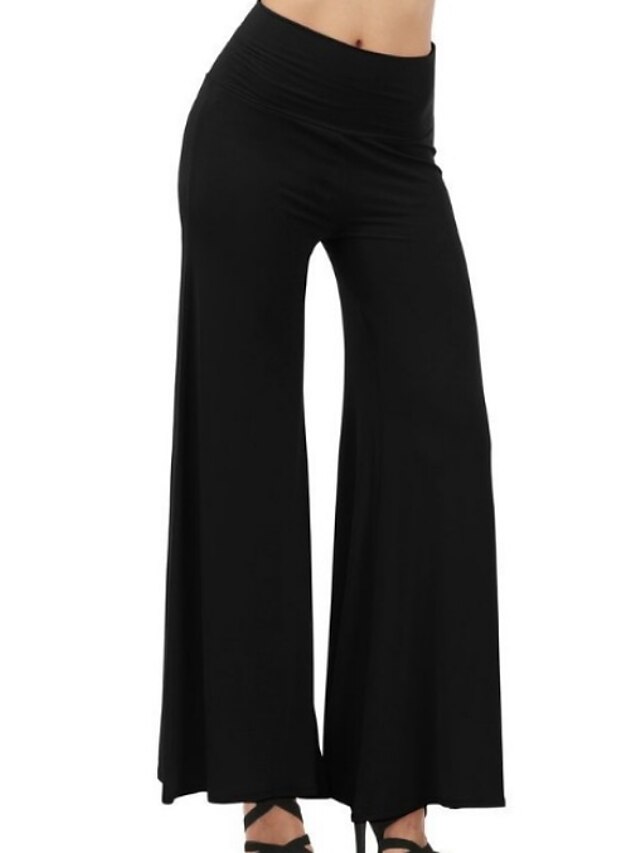  Mujer Perneras anchas Poliéster / Algodón Color sólido Negro Blanco Básico Media cintura Fiesta