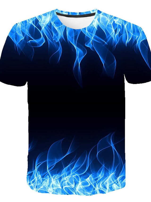  Men's Shirt T shirt Tee Graphic Flame Round Neck Blue Purple Orange Green Rainbow Casual Daily Short Sleeve Print Clothing Apparel Designer Basic Big and Tall