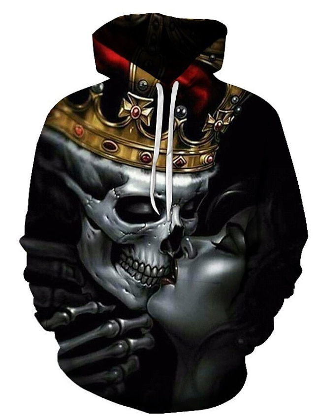  Men's 3D Skull Hoodie Party Casual Hoodies Sweatshirts  Black