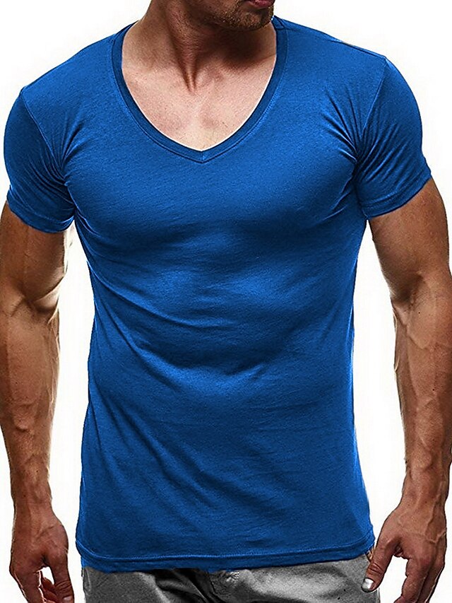  Homme Couleur Pleine Tee-shirt - Coton Col en V Vin / Blanche / Noir / Bleu / Gris Clair / Gris Foncé