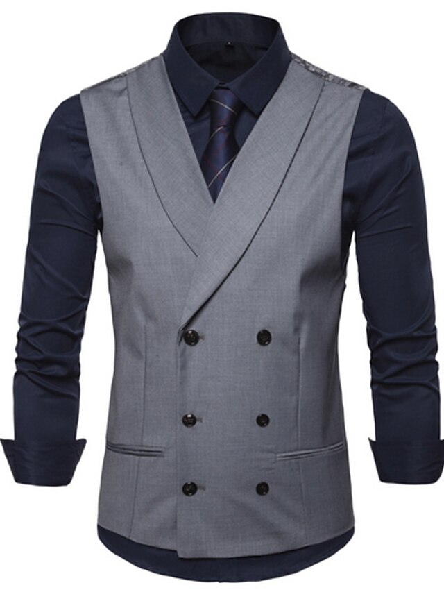  Men's Vest V Neck Polyester Black / Gray / Khaki / Slim