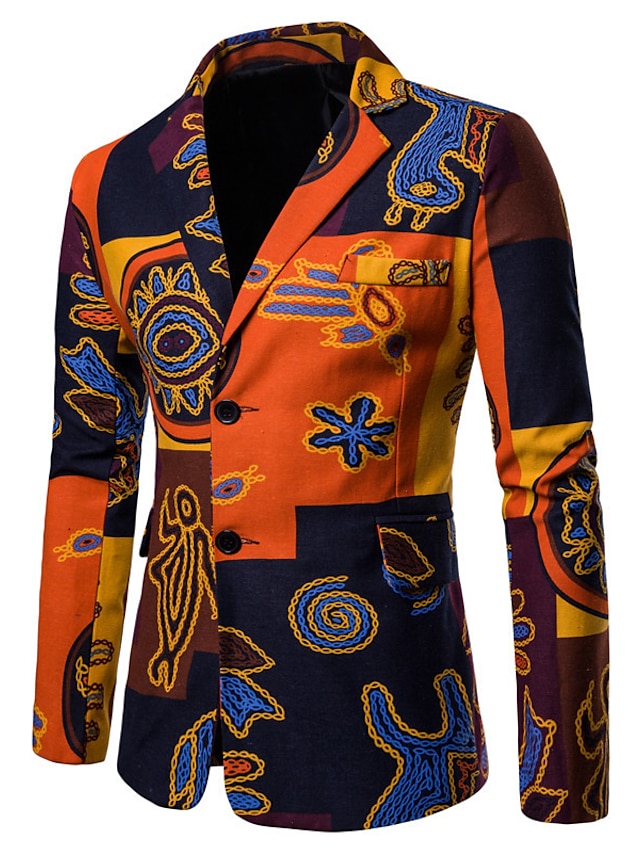  Rainbow Geometric / Rainbow Regular Fit Cotton / Linen Men's Suit - Notch lapel collar / Plus Size